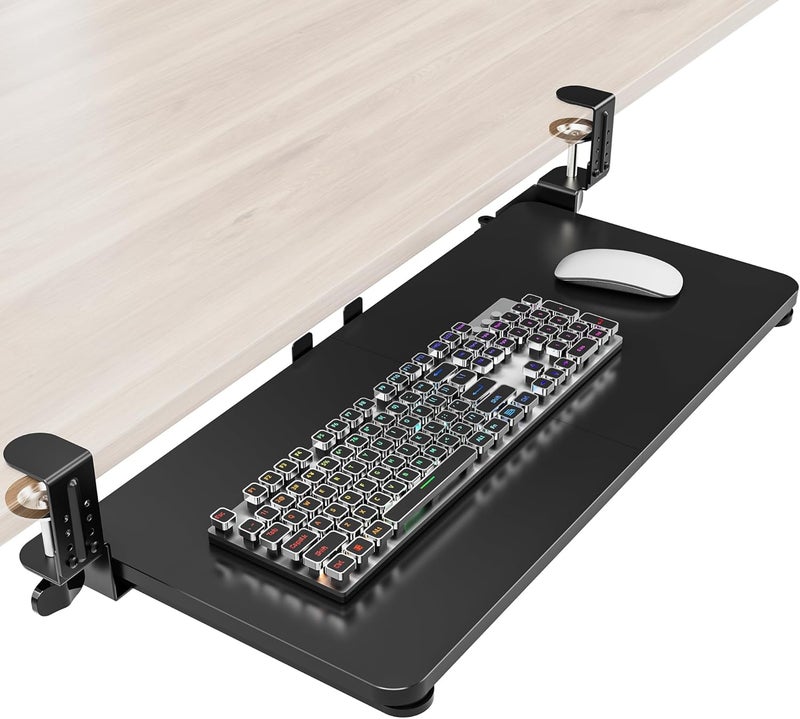 Zontera Store Ergonomic Keyboard Tray Under Desk, Pull Out with Adjustable C-clamp, 25.6 (31.5 Including Clamps) x 11.8 Inch Slide Out Computer Keyboard Drawer Mouse Tray for Typing, Large & Black - Image 1